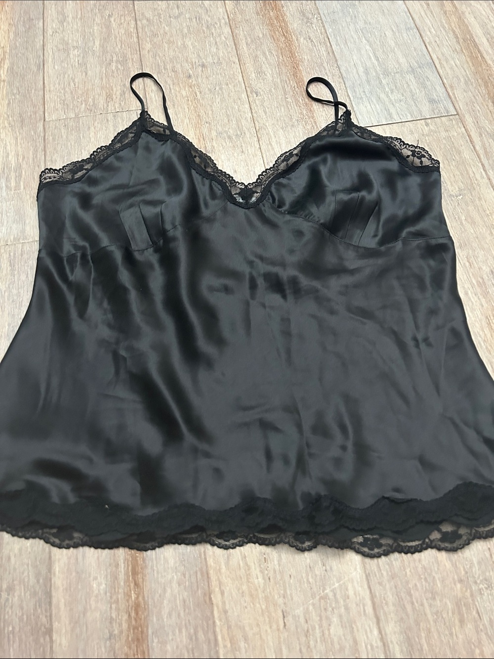 VTG Allison Taylor Black Lace-Trim Silk Camisole Top size XL - Picture 6 of 16